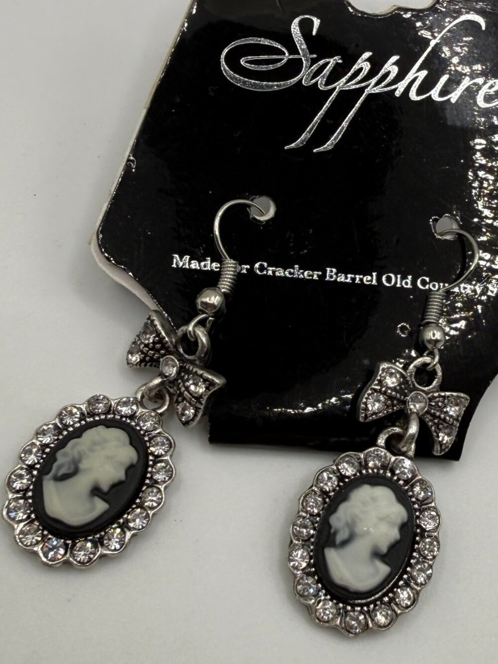 New Sapphire Elegant Silver Toned Cameo Earrings